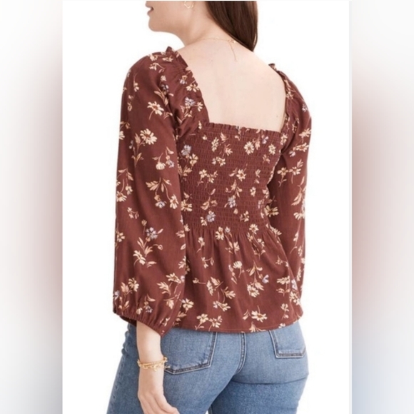 Nwt Madewell Lucie Smocked Square Neck Peplum Blouse Beatrice Floral Dark Merlot - Picture 3 of 7